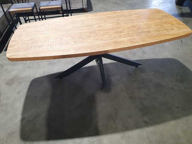Deens ovale eettafel – hpl blad, stalen onderstel, mango – 210x100 cm, 2024 - afbeelding 1 van  3