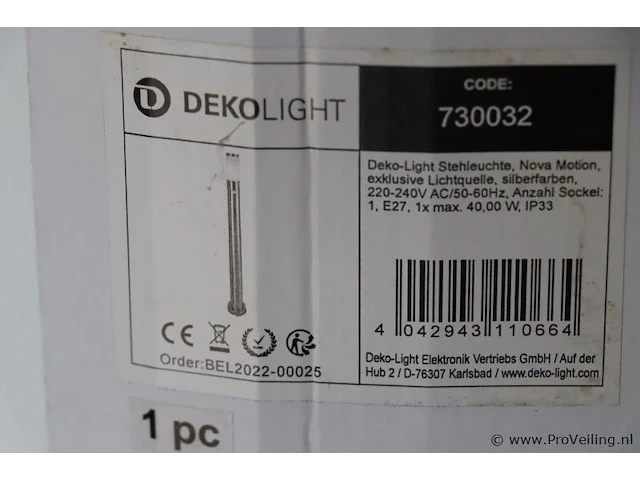 Deko light staande lamp nova buitenlamp, 220-240v ac / 50-60hz, e27, 40w, roestvrij staal, met bewegingsmelder type 730032 - afbeelding 2 van  9