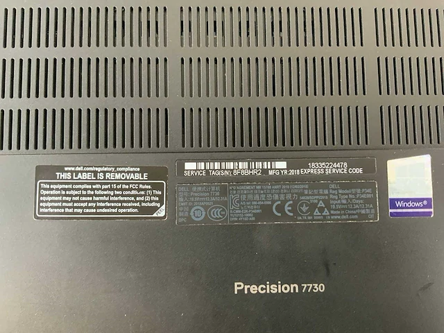 Dell precision 7730 18", core(tm) i7 8th gen, 64 gb ram, no hdd, nvidia quadro p5200 mobile 16 gb laptop - afbeelding 7 van  8