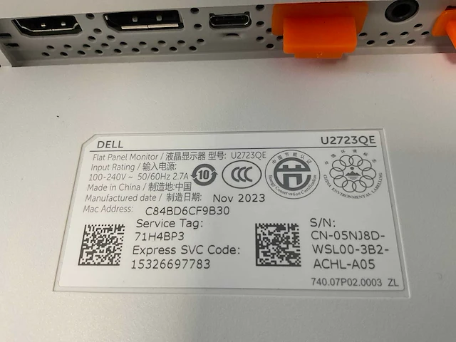 Dell (u2723qe) 27”, 3840x2160 (uhd) ips monitor - afbeelding 6 van  6