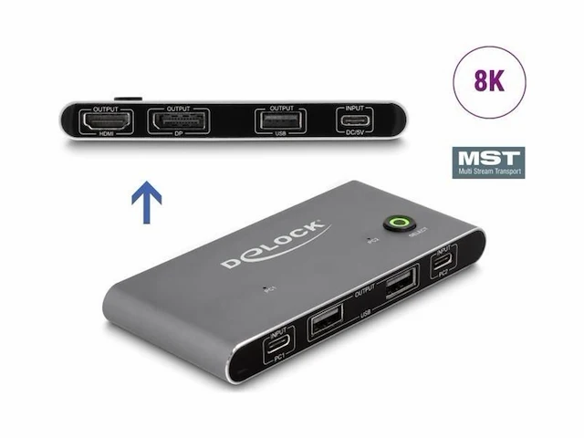 Delock usb-c kvm-switch naar hdmi en displayport 8k mst antraciet - afbeelding 1 van  1