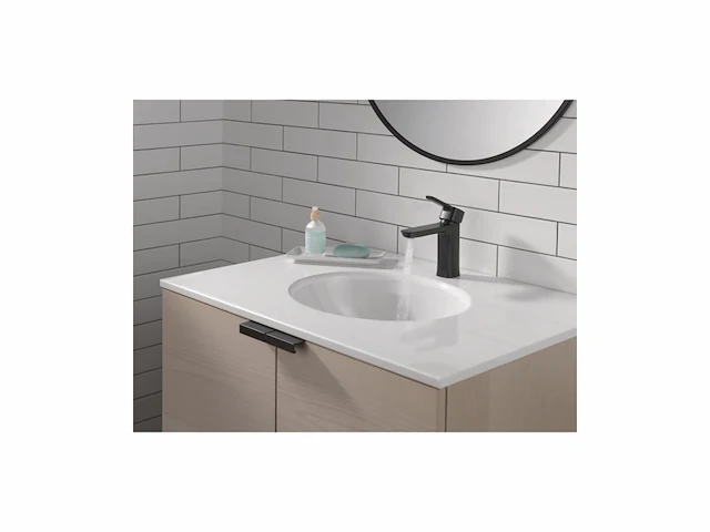 Delta faucet moderne badkamerkraan met een gat zwarte badkamerkraan afvoermontage 10 gpm zwart - afbeelding 2 van  4
