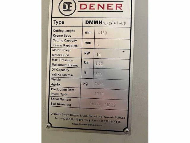 Dener - 2011 - dmmh cnc 41 06 - cnc guillotineschaar - afbeelding 6 van  6