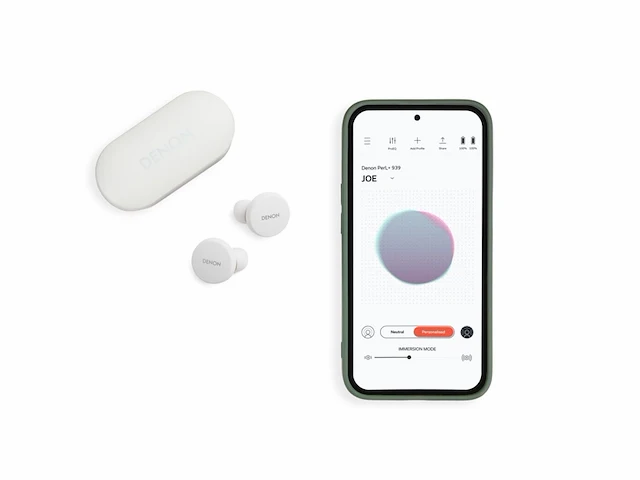 Denon perl earbuds draadloze oordopjes met gepersonaliseerd klankprofiel waterbestendig wit - afbeelding 2 van  5
