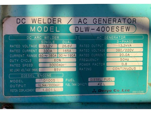 Denyo dlw 400esew dc lasaggregaat / ac stroomaggregaat aanhangwagen - afbeelding 4 van  13