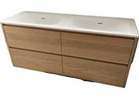 Design badmeubelset 140cm natural wood met solid surface wastafel - afbeelding 1 van  13