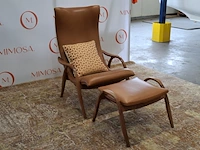 Design fauteuil met voetenstool carl hansen & son, fh 429 signature, fh 430 footstool, walnoot olie - afbeelding 3 van  10