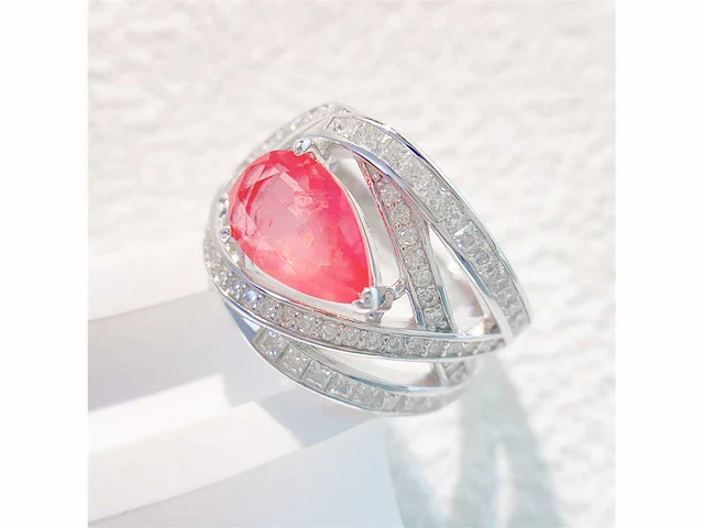 Design ring briljant prinses roze peer - afbeelding 4 van  9