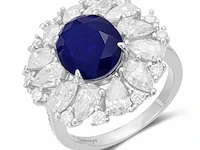 Design ring met briljanten, peer vorm briljanten en een grote saffier blauwe ovaal - afbeelding 1 van  10