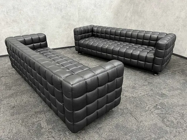 Design sofa - zwart leder (2x) - afbeelding 1 van  13