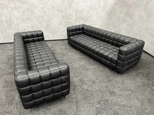 Design sofa - zwart leder (2x) - afbeelding 2 van  13