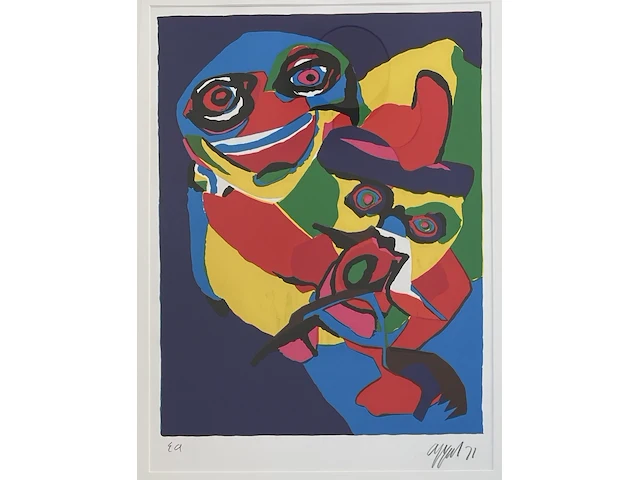 “deux personages”, zeefdruk van karel appel , 1971 - afbeelding 2 van  4