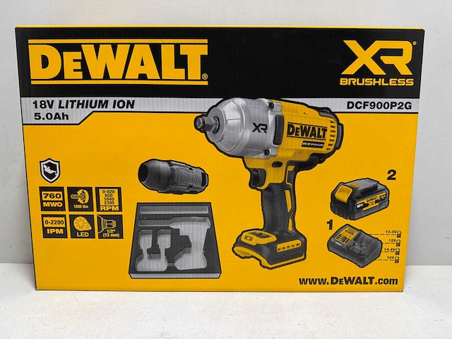 Dewalt dcf900p2g-qw accu-slagmoersleutel 18 v 5.0 ah li-ion incl. 2 accu's, incl. lader - afbeelding 1 van  3