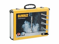 Dewalt dt9679 beitel en boorset 15-delig sds-plus 4 x platte beitel 1 x puntbeitel 10 x sds plus high-performance boor incl. aluminium koffer - afbeelding 2 van  3