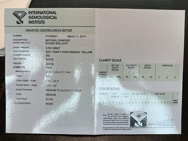 Diamant - 0.15 carat natuurlijk briljant geslepen diamant (gecertificeerd) - afbeelding 3 van  5