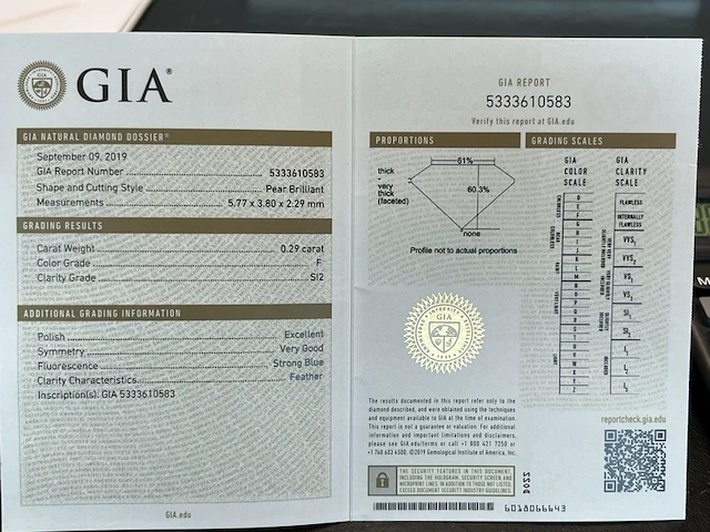 Diamant - 0.29 carat peer geslepen diamant (gecertificeerd) - afbeelding 5 van  7