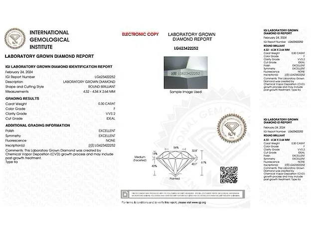 Diamant - 0.30 karaat briljant geslepen diamant (gecertificeerd) - afbeelding 3 van  3