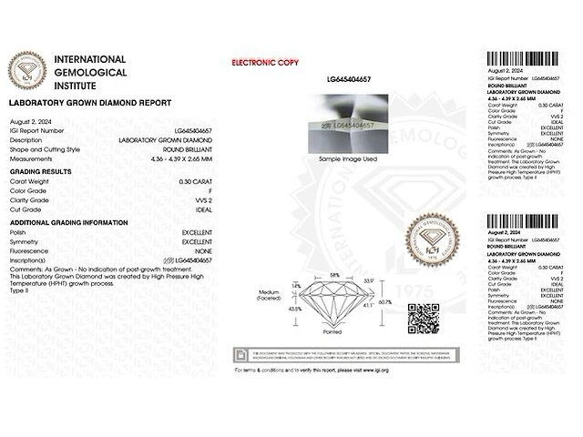 Diamant - 0.30 karaat briljant geslepen diamant (gecertificeerd) - afbeelding 2 van  4