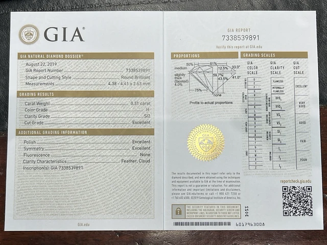 Diamant - 0.31 carat briljant geslepen diamant (gecertificeerd) - afbeelding 4 van  4