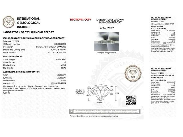 Diamant - 0.31 karaat briljant geslepen diamant (gecertificeerd) - afbeelding 3 van  3