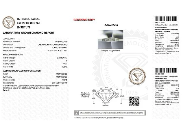 Diamant - 0.32 karaat briljant geslepen diamant (gecertificeerd) - afbeelding 3 van  5