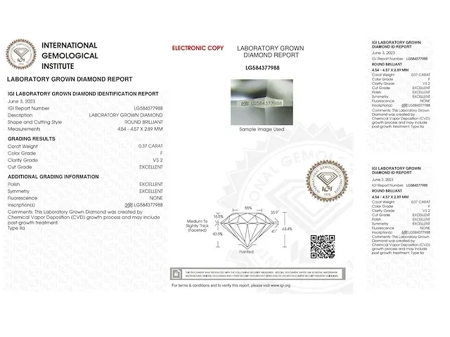 Diamant - 0.37 karaat briljant diamant (gecertificeerd) - afbeelding 3 van  4