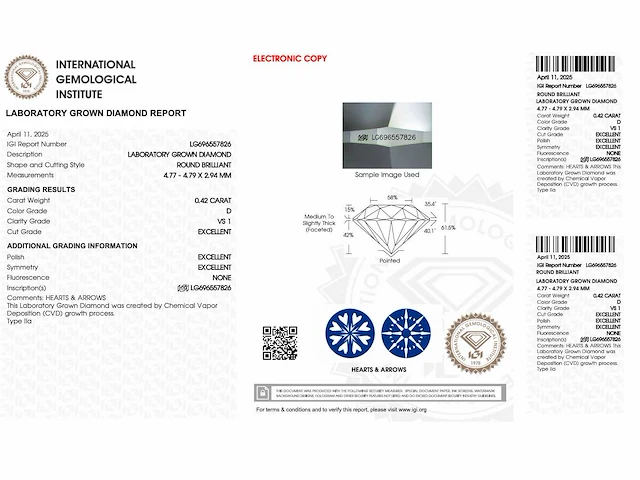 Diamant - 0.42 carat briljant geslepen diamant (gecertificeerd) - afbeelding 3 van  3