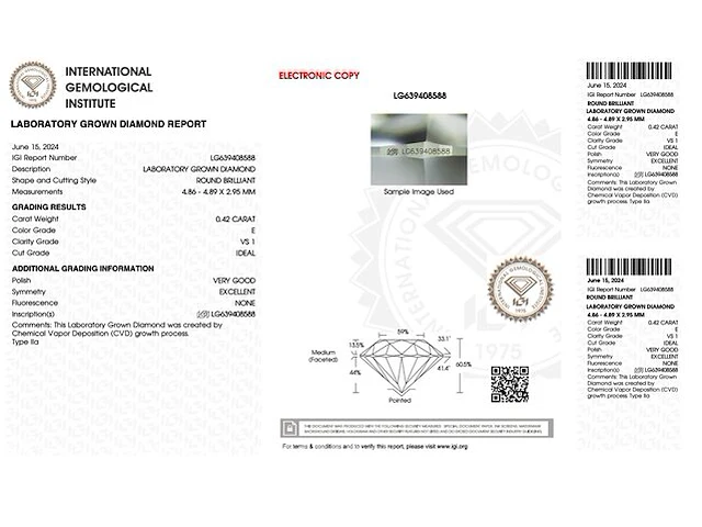 Diamant - 0.42 karaat briljant geslepen diamant (gecertificeerd) - afbeelding 3 van  5