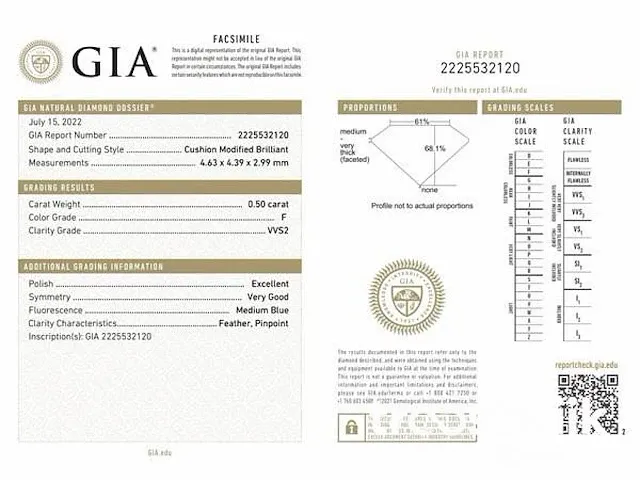 Diamant - 0.50 karaat echte diamant (gecertificeerd) - afbeelding 3 van  3
