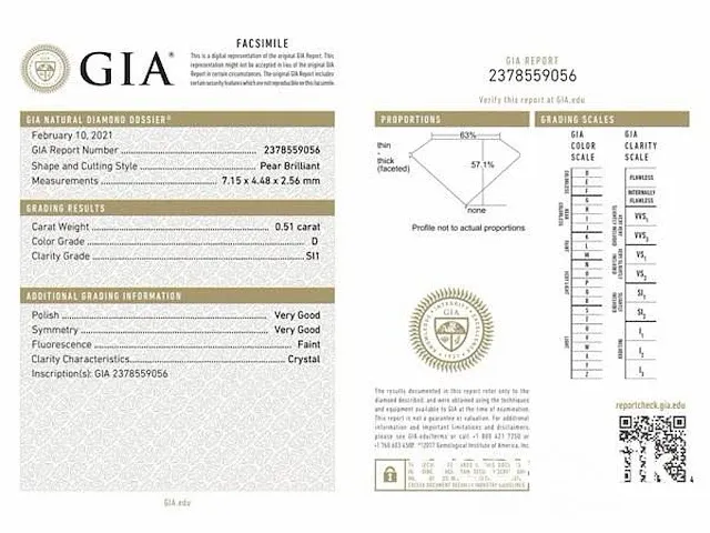 Diamant - 0.51 karaat echte diamant (gecertificeerd) - afbeelding 3 van  3