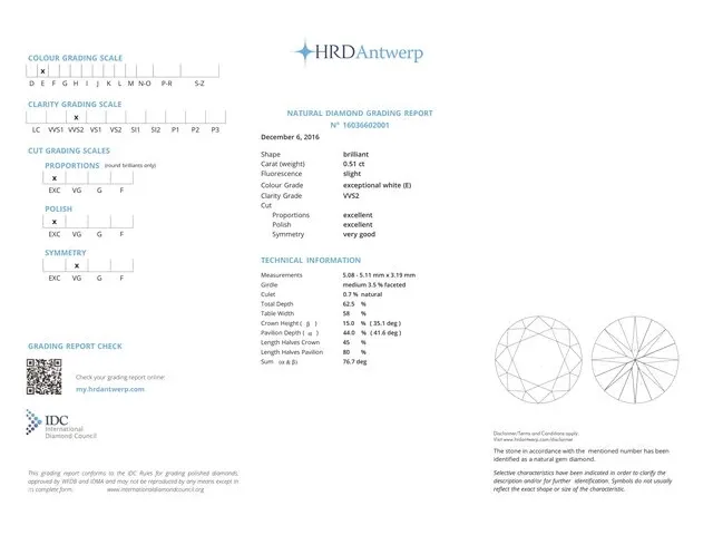 Diamant - 0.51 karaat echte diamant (hrd gecertificeerd) - afbeelding 3 van  3