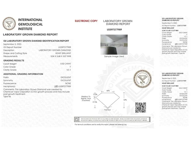 Diamant - 0.52 karaat diamant (gecertificeerd) - afbeelding 3 van  3