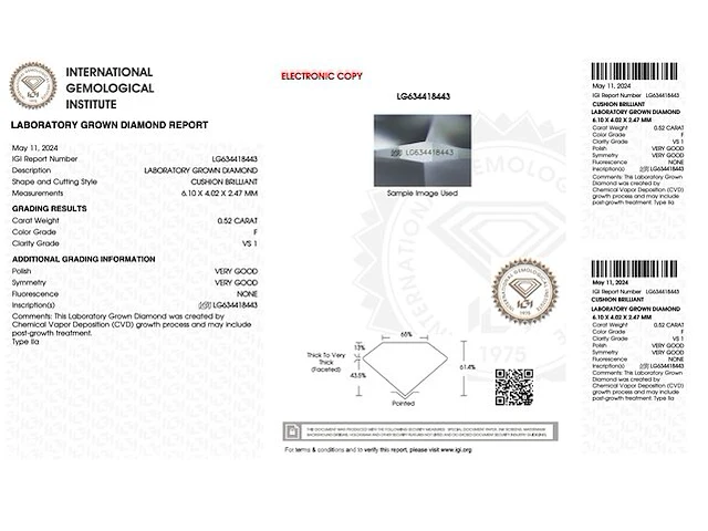 Diamant - 0.52 karaat kussenvorm geslepen diamant (gecertificeerd) - afbeelding 3 van  5