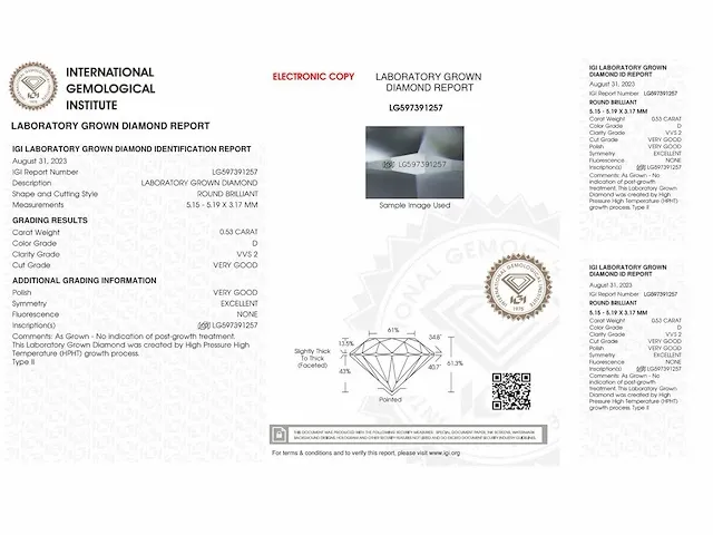Diamant - 0.53 karaat briljant diamant (gecertificeerd) - afbeelding 3 van  4