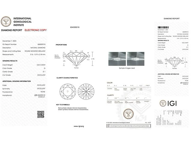 Diamant - 0.53 karaat echte natuurlijke starcut briljant geslepen diamant (gecertificeerd) - afbeelding 3 van  3