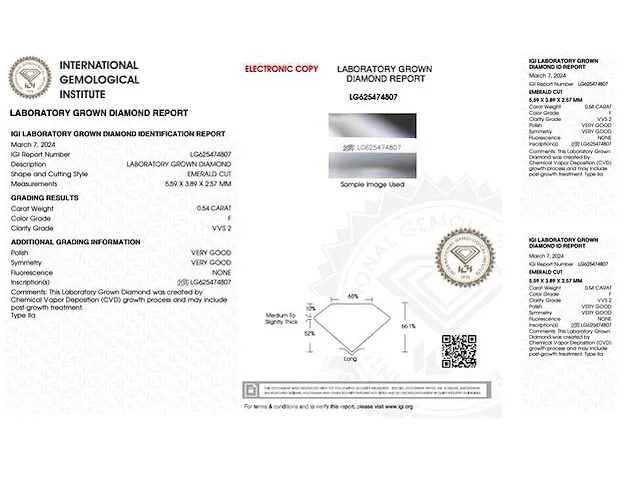 Diamant - 0.54 karaat emerald geslepen diamant (gecertificeerd) - afbeelding 3 van  3