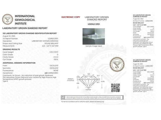 Diamant - 0.55 karaat briljant diamant (gecertificeerd) - afbeelding 3 van  3
