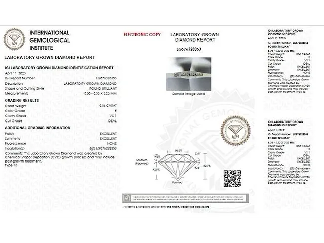 Diamant - 0.56 karaat diamant (gecertificeerd) - afbeelding 3 van  3