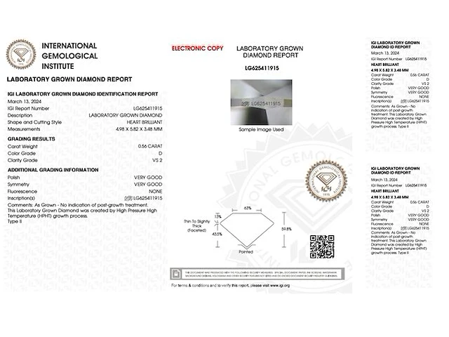 Diamant - 0.56 karaat hart vorm geslepen diamant (gecertificeerd) - afbeelding 3 van  3