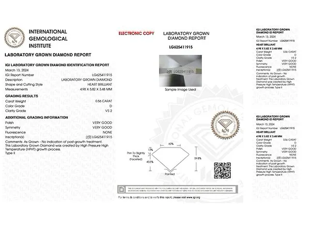 Diamant - 0.56 karaat hart vorm geslepen diamant (gecertificeerd) - afbeelding 3 van  3