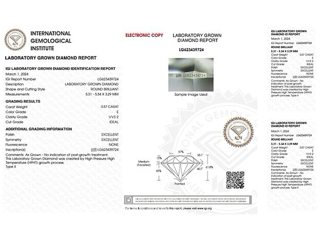 Diamant - 0.57 karaat briljant geslepen diamant ( igi gecertificeerd ), lab grown - afbeelding 3 van  6
