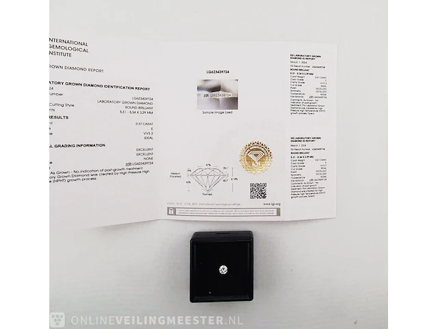 Diamant - 0.57 karaat briljant geslepen diamant ( igi gecertificeerd ), lab grown - afbeelding 4 van  6