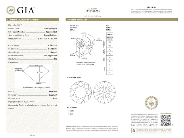 Diamant - 0.59 carat natuurlijke roze fancy colour briljant geslepen diamant (gecertificeerd) - afbeelding 3 van  5