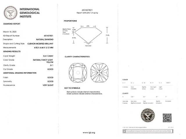 Diamant - 0.61ct ( igi gecertificeerd ), si1 fancy color - afbeelding 3 van  12
