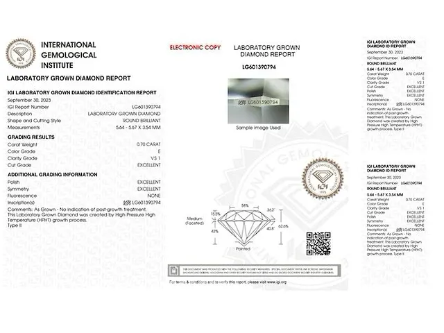Diamant - 0.70 karaat briljant geslepen diamant (gecertificeerd) - afbeelding 3 van  4