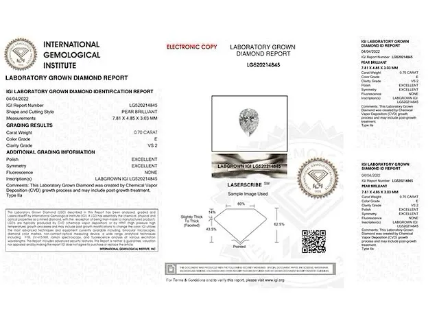 Diamant - 0.70 karaat peer vorm geslepen diamant (gecertificeerd) - afbeelding 3 van  3
