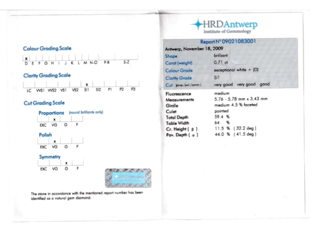 Diamant - 0.71 carat echte diamant (gecertificeerd) - afbeelding 3 van  5