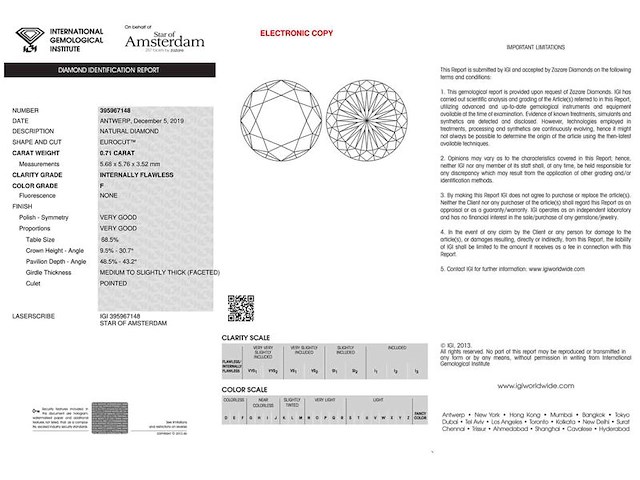 Diamant - 0.71 carat natuurlijke "star of amsterdam" diamant (gecertificeerd) - afbeelding 3 van  5