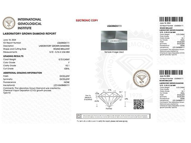 Diamant - 0.72 karaat briljant geslepen diamant (gecertificeerd) - afbeelding 3 van  5