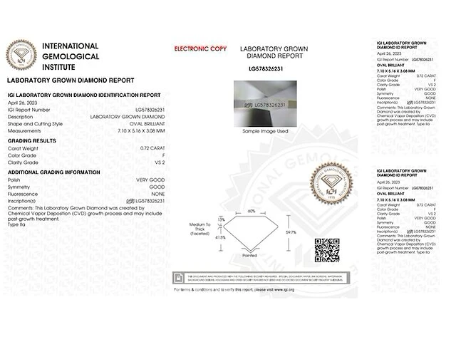Diamant - 0.72 karaat ovaal geslepen diamant (gecertificeerd) - afbeelding 3 van  4